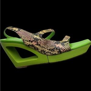 Fendi Snake Lime Wedge Sandals